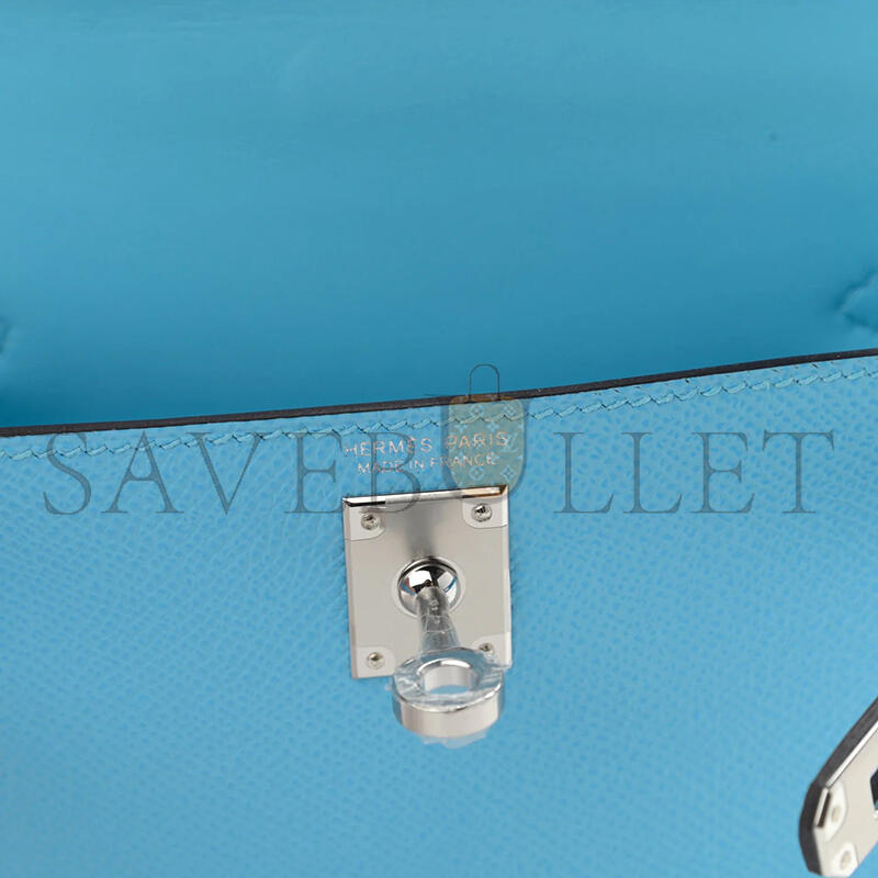 HERMES MINI KELLY EPSOM BLUE CELESTE PALLADIUM HARDWARE (19*12*5.5cm)